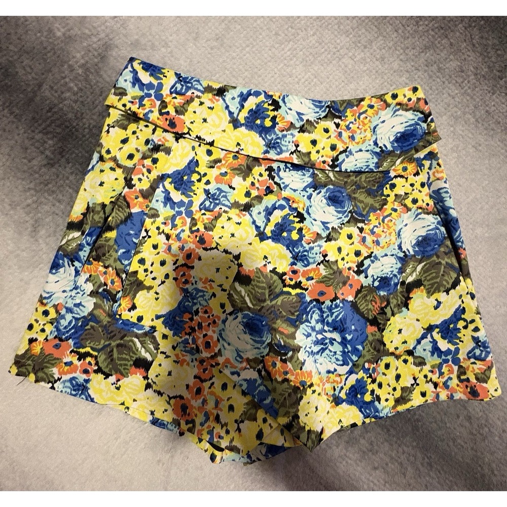 (A7) NWOT MDS‎ Floral Skort High Waisted Blue Yellow Orange Boho S